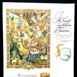 1946 Nescafe Vintage Ad, Instant Coffee, Advertising Art, Magazine Ad, Advertisement, Illustration, Print Ad, Great to Frame.