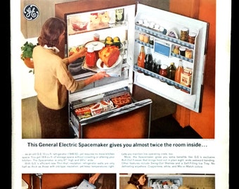 1964 GE Appliances Vintage Ad, Advertising Art, Magazine Ad, 1960&#39;s Kitchen, Advertisement, Print Ad, Refrigerator, Great to Frame.