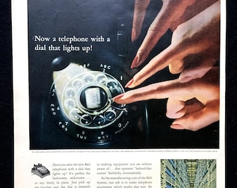 Pubblicità del telefono Bell della Western Electric del 1955, stampa artistica del telefono rotativo