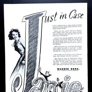1944 &quot;Janie&quot; Vintage FilmAnzeige, Werbekunst, Edward Arnold, Magazin-Anzeige, WwII, Werbung, Großartig zum Rahmen.