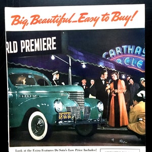 1939 De Soto Vintage Ad, Advertising Art, Magazine Ad, Retro Car Ad, Advertisement, Great to Frame.