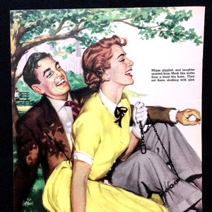 1950&#39;s Vintage Magazine Illustration, Story Art, 1950&#39;s Couple, Magazine Art, Great for Framing or Collage.