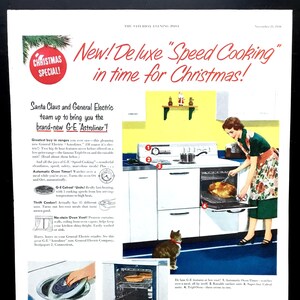 1950 General Electric Ranges Vintage Ad, Advertising Art, Magazine Ad, 1950's Kitchen, Print Ad, Great to Frame.