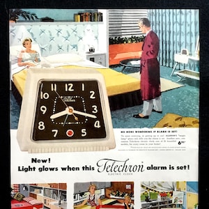1952 Telechron Electric Clock Vintage Ad, Advertising Art, Magazine Ad, 1950&#39;s Decor, Print Ad, Great to Frame.