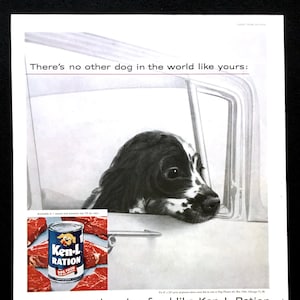 1960 Ken-L-Ration Vintage Ad, 1960's Dog Food, Advertising Art, Canned Dog Food, Spaniel Puppy, Great for Framing or Collage.