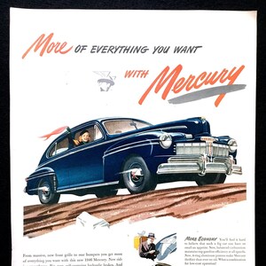 1946 Merkur Vintage Anzeige, Werbekunst, Zeitschriftenanzeige, Retro-Autoanzeige, Werbung, großartig zum Rahmen.