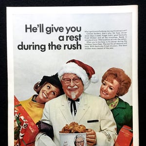 1968 Kentucky Fried Chicken Vintage Ad, Advertising Art, Colonel Sanders, Magazine Ad, Print Ad, Advertisement, Great to Frame.