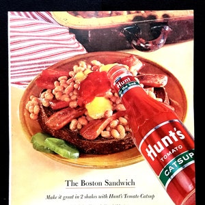 1963 Hunt&#39;s Tomato Catsup Vintage Ad, Advertising Art, Magazine Ad, Ketchup, Print Ad, Great to Frame.