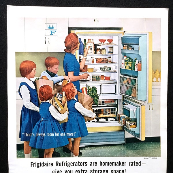 1960's Frigidaire Refrigerator Vintage Ad, Advertising Art, Magazine Ad, 1960's Kitchen, Great to Frame.