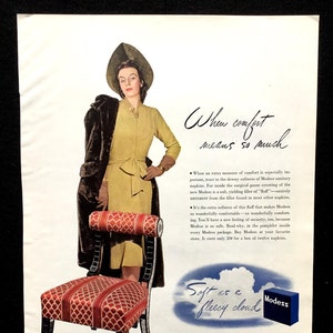1940&#39;s Modess Vintage Ad, Advertising Art, Magazine Ad, 1940&#39;s Fashion, Print Ad, Advertisement, Great to Frame.