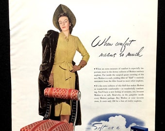 1940s Modess Ad, Vintage Fashion Print, Magazine Advertising Art