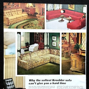 1965 Kroehler Sofas Vintage Ad, Advertising Art, 1960&#39;s Decor, Magazine Ad, Print Ad, Retro Decor, Great to Frame.