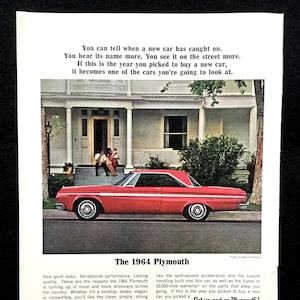 1964 Plymouth Vintage Ad, Advertising Art, Magazine Ad, Print Ad, Chrysler, Retro Car Ad, Advertisement, Great to Frame.