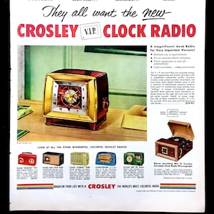 1953 Crosley Clock Radio Vintage Ad, Advertising Art, Magazine Ad, Radio, Print Ad, Great to Frame.