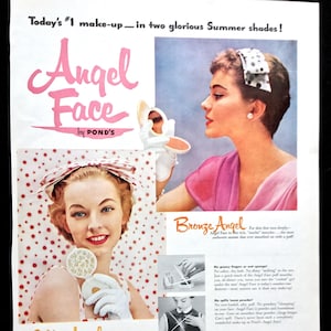 1954 Angel Face by Pond's Vintage Ad, Advertising Art, Magazine Ad, 1950's Fashion, Print Ad, Make-Up, Great to Frame. image 1