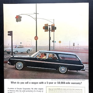 1964 Plymouth Fury Station Wagon Vintage Ad, Advertising Art, Magazine Ad, Retro Car Ad, Advertisement, Great to Frame.