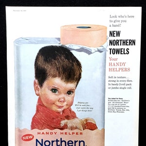 Anúncio vintage da Northern Towels de 1960, arte publicitária, anúncio de revista, toalhas de papel, anúncio impresso, ótimo para emoldurar.