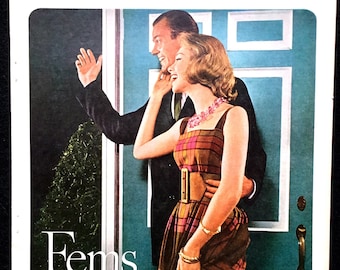 Anuncio de Fems de 1960, impresión de revista vintage, moda de los años 60