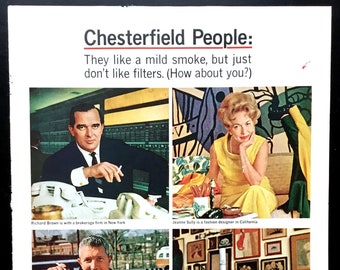 1965 Chesterfield Cigarettes Ad, Mid-Century Advertising Art
