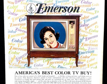 1964 Emerson Color TV Ad, Mid-Century Modern Advertising Art