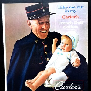 1963 Carter's Baby Clothes Vintage Ad, Advertising Art, Magazine Ad, "French Doll", Pubblicità, Ottimo da incorniciare.
