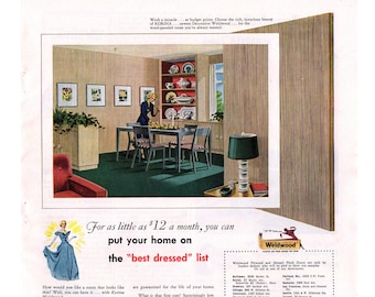 1948 Weldwood Plywood Ad, Vintage Home Decor Art