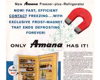 1960 Amana Refrigerator Magazine Ad, Vintage Kitchen Decor