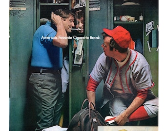 1972 Benson & Hedges Cigarettes Ad, Locker Room Scene, Baseball, Vintage Magazine Print