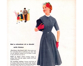 1954 Kotex Ad, Vintage Magazine Print, Fashion Illustration.