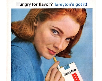 1963 Tareyton Cigarettes Vintage Magazine Ad, Advertising Art, Smoking.