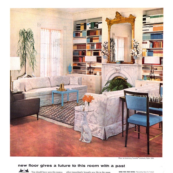 1957 Armstrong Floors Vintage Ad, 1950's Decor, Advertising Art, Magazine Ad, Great to Frame.