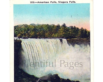 1928 Niagara Falls Vintage Postcard, American Falls, Collectible Postcard, Souvenir, New York State, Niagara Falls Postcard, Great to Frame.