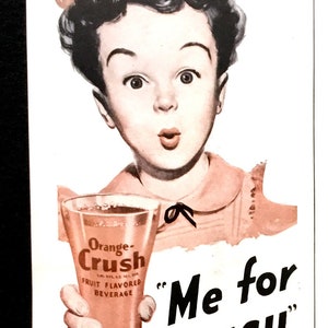 1947 Orange Crush Vintage Ad, Advertising Art, Magazine Ad, Soda Pop, Advertisement, Great to Frame.