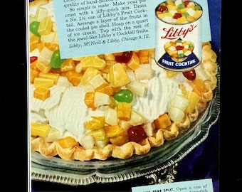 1950's Libby's Canned Fruit Vintage Magazine Ad, Kitchen Decor, Fruit Cocktail.