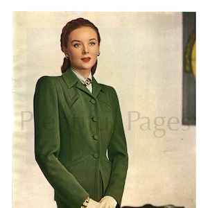 1945 Swansdown vintage Ad, 1940's Fashion, vintage Fashion, Ladies' Suit, Retro Fashion, Advertising Art, American Woolen Co., Wool Suit.