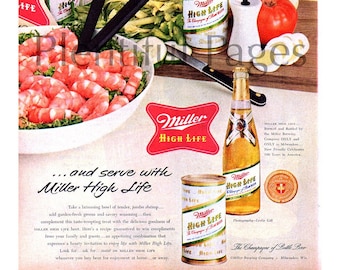 1955 Miller High Life Beer Vintage Ad, Arte publicitario, Cerveza, Anuncio de revista, Camarones, Publicidad, Ideal para enmarcar.