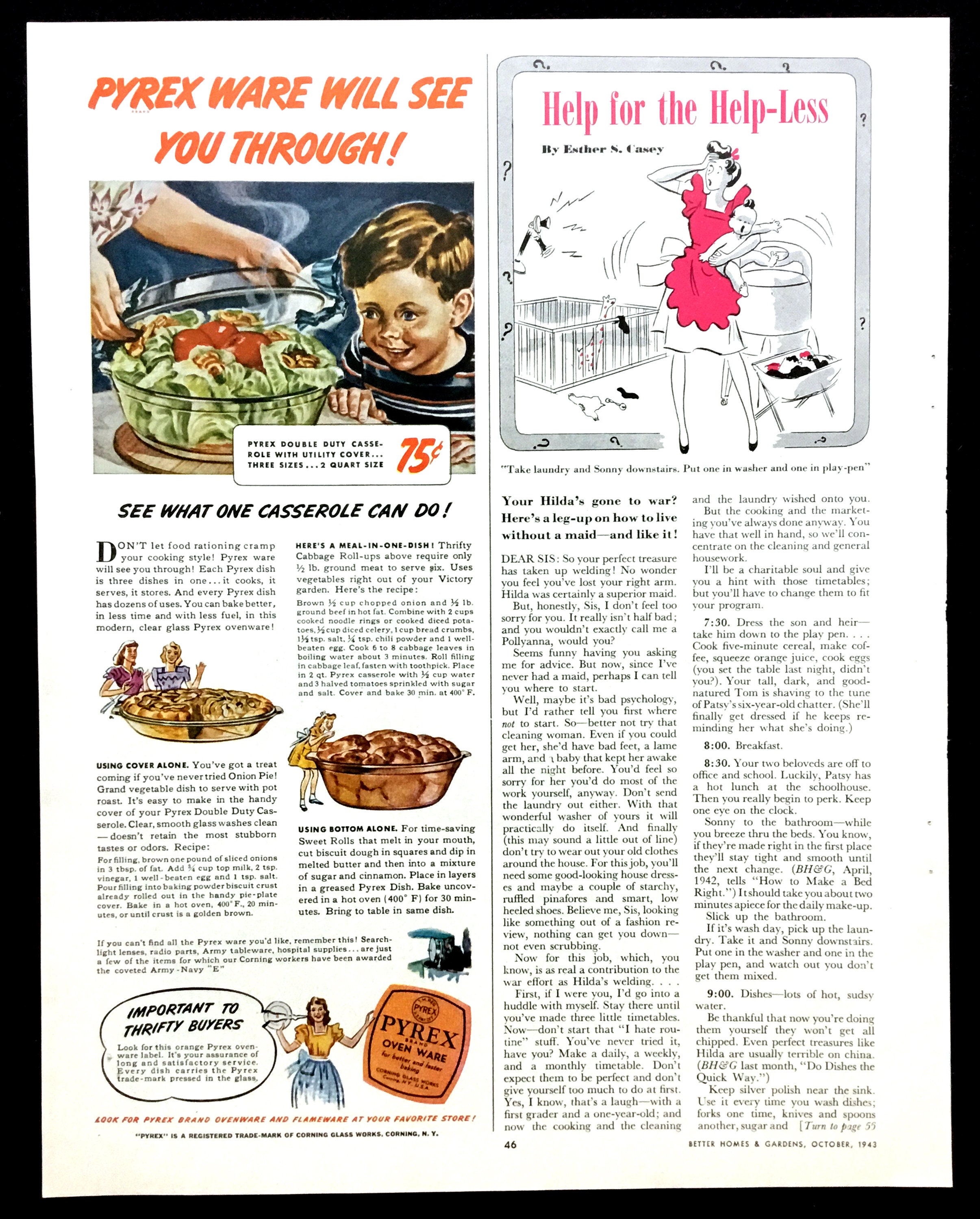 Pyrex Advertisement 1943 Pyrex Ad, Vintage Kitchen Advertising Art Print - Etsy