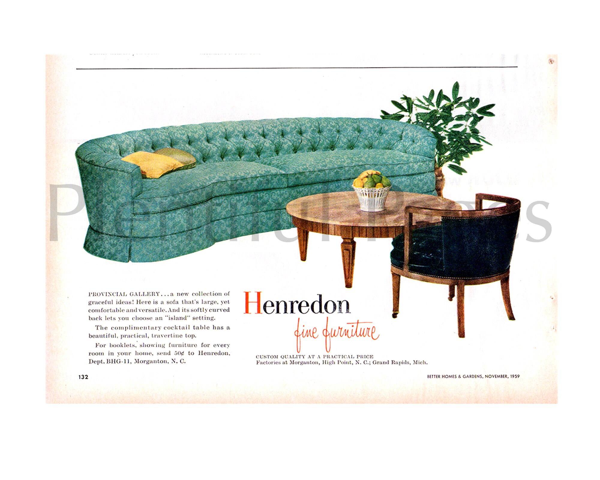 1959 Henredon Fine Furniture Vintage Ad Advertising Art Mid Etsy