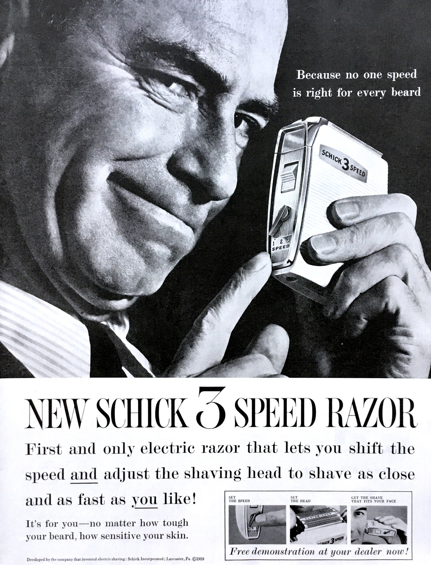1950s Schick 3 Speed Razor Ad, Vintage Magazine Print - Etsy