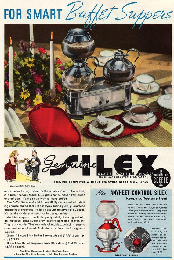 1937 Silex Glass Coffee Maker Vintage Ad, 1930's Cooking, 1930's