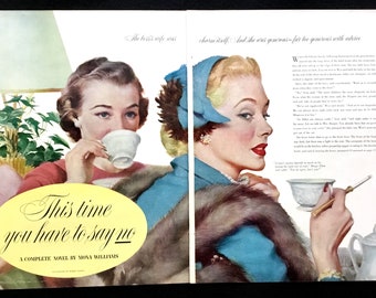 Tidskriftsillustration från 1950-talet, modekonst från mitten av århundradet