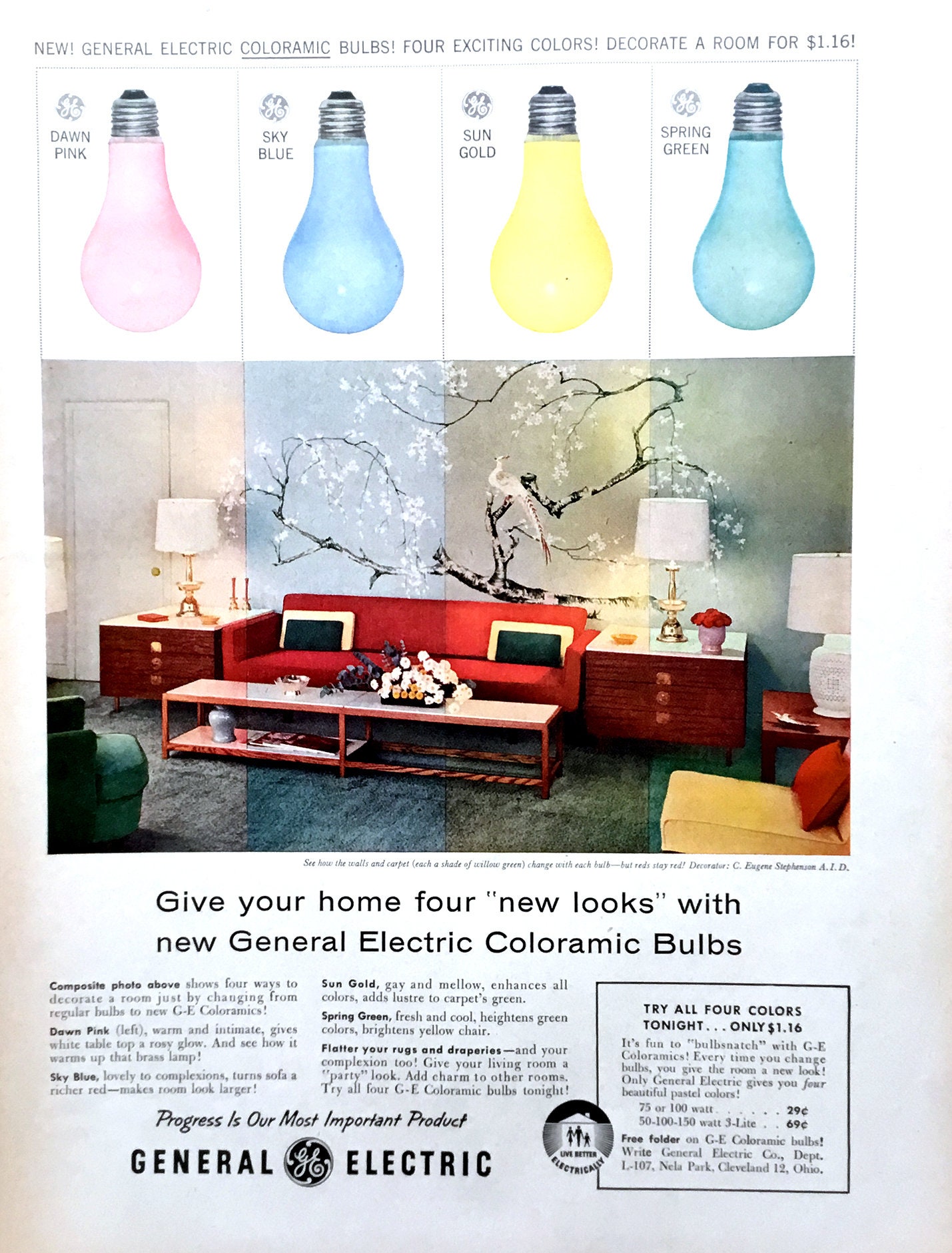 1957 General Electric Coloramic Bulbs Vintage Ad, Advertising Art ...