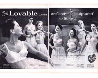 1950's Lovable Bras Vintage Ad, Advertising Art, 1950's Lingerie, Magazine  Ad, Advertising Art, Great to Frame. 