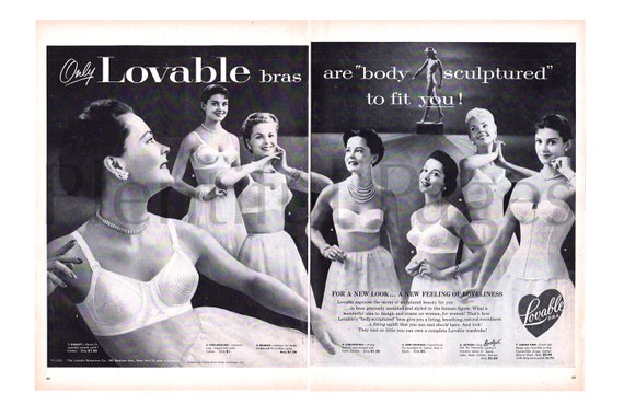 1950's Lovable Bras Vintage Ad, Advertising Art, 1950's Lingerie