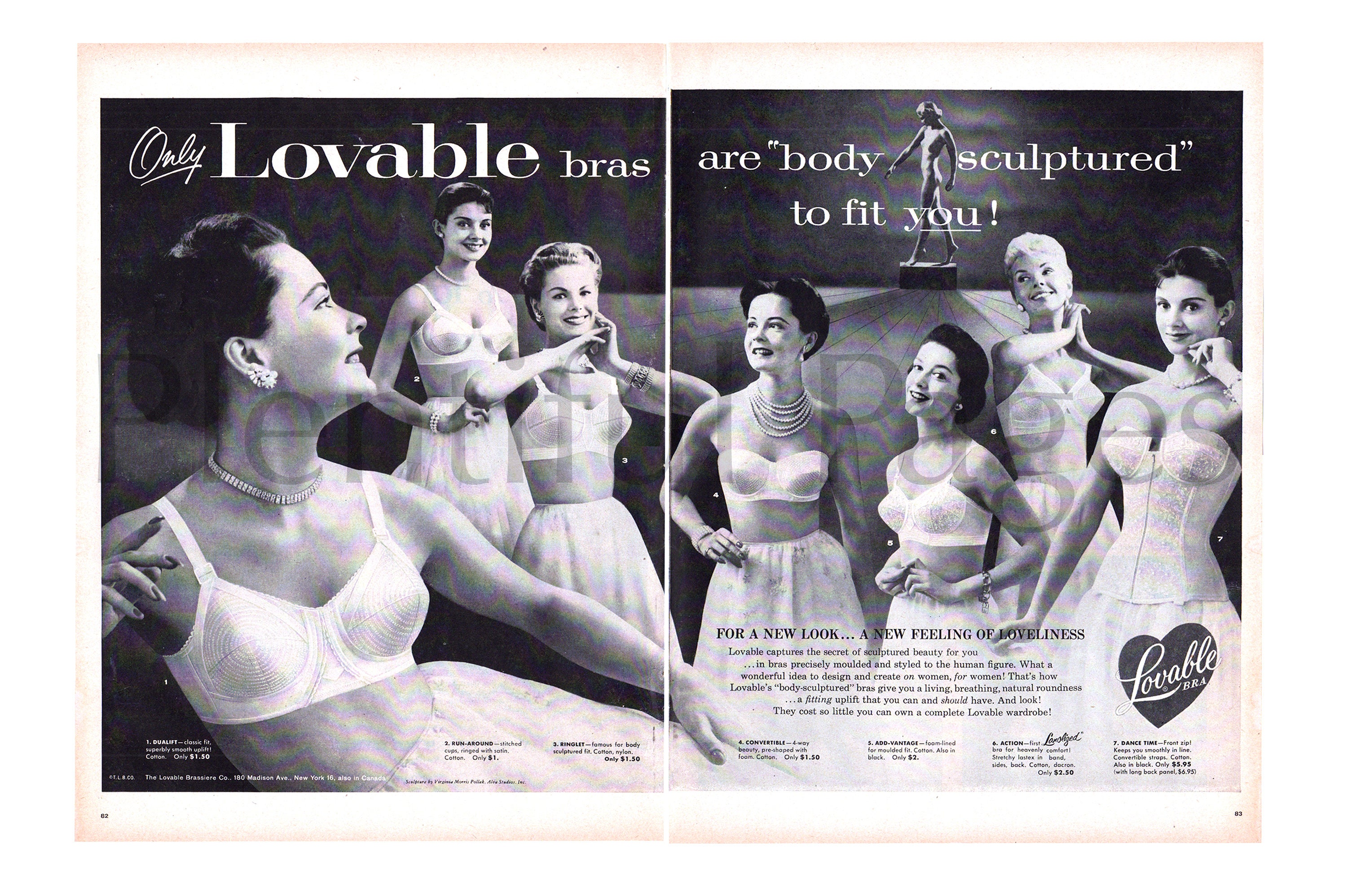 1958 WARNERS A'LURE CONE BRAS - Pretty Young Woman in Lingerie = Print AD 