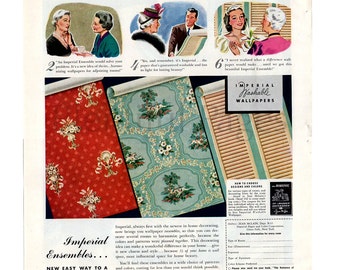 1941 Imperial Wallpapers Vintage Ad, 1940's Decor, Retro Wallpaper, Advertising Art, Vintage Wallpaper, 1940's Wallpaper, Vintage Decor.