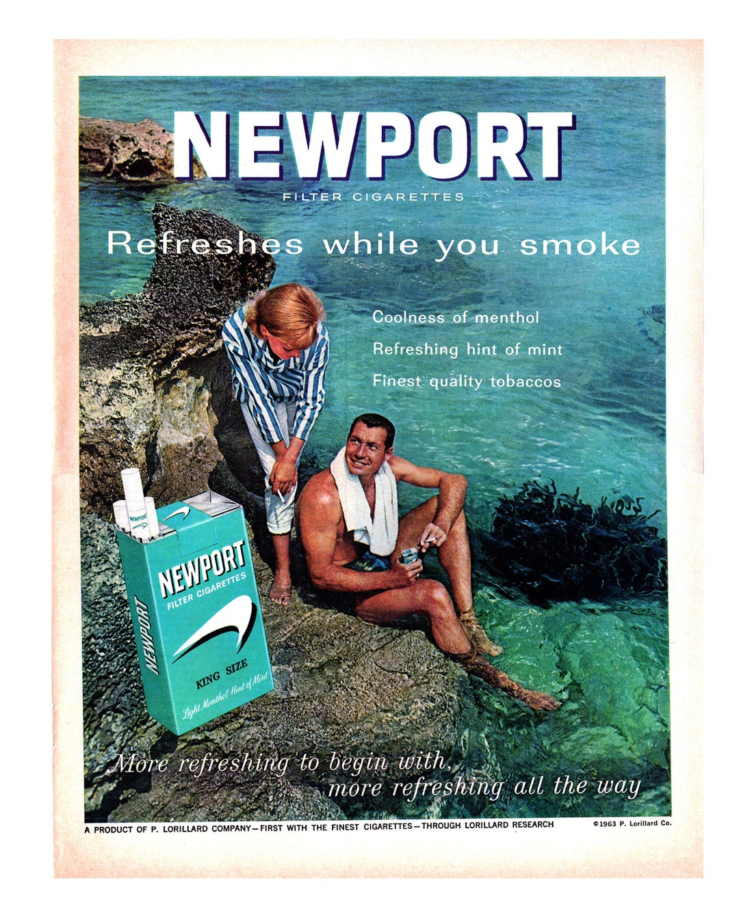 1963 Newport Cigarettes Vintage Ad, Advertising Art, Magazine Ad