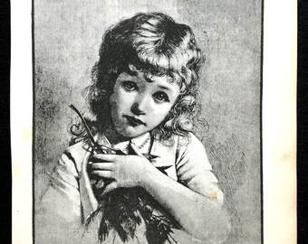 1888年ビクトリア朝時代の少女のイラスト、アンティークブックのページ