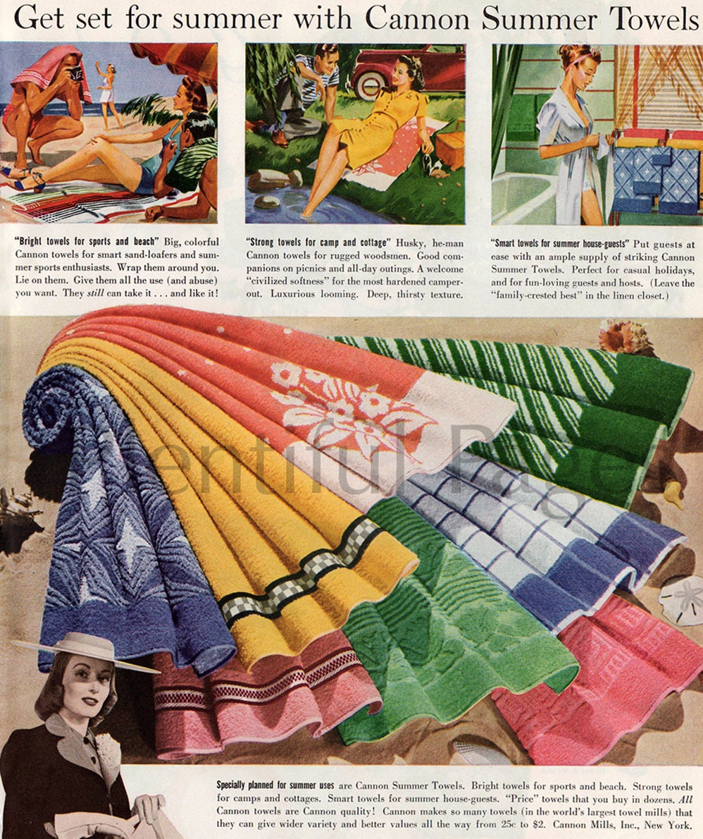 1940 Cannon Towels Vintage Ad, 1940's Housewife, Retro Ad