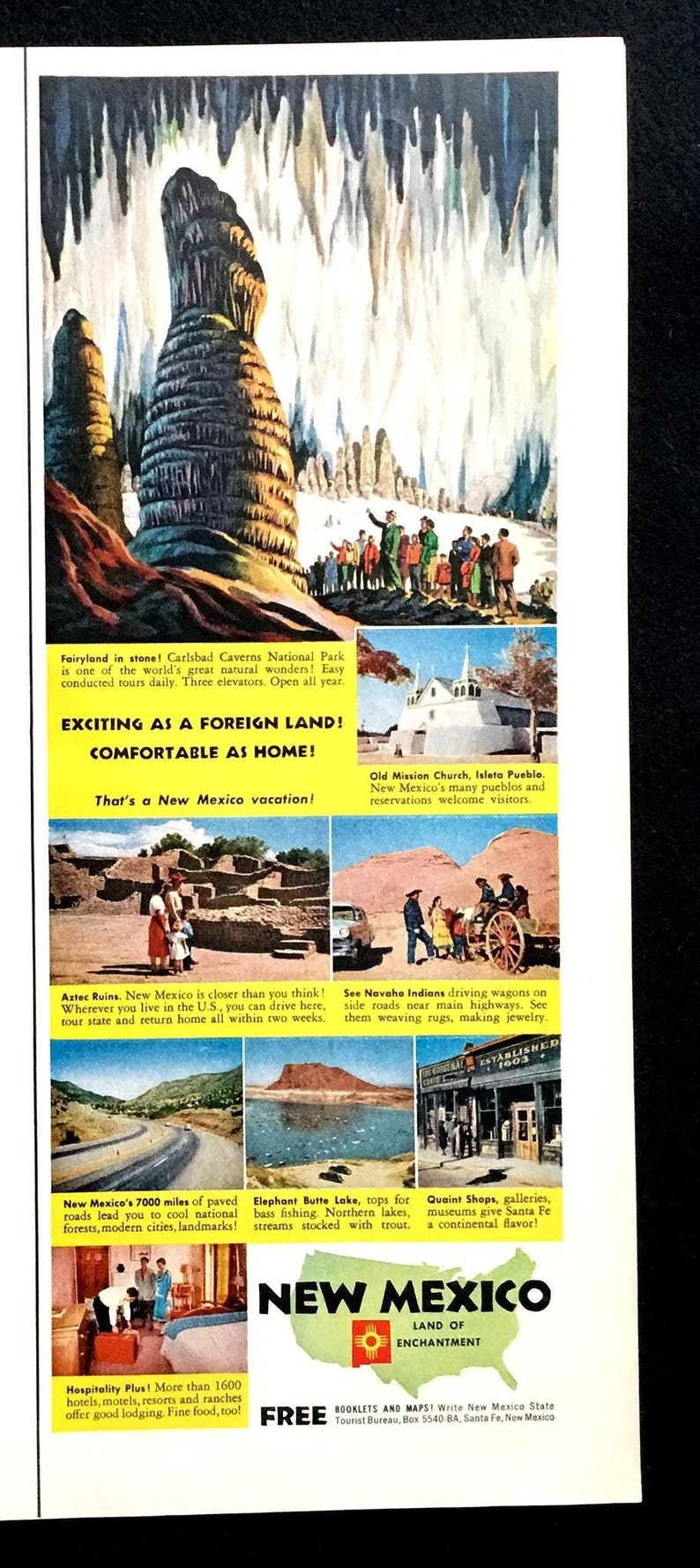 1955 New Mexico Travel Ad, Carlsbad Caverns, Vintage Print - Etsy